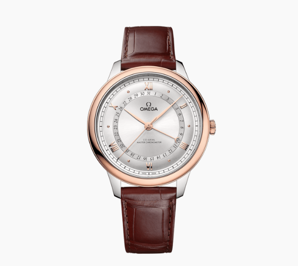 Omega De Ville Collection Elegant Watch, 42mm, Stainless Steel & Sedna™ 18K Gold Case with Crocodile Leather Strap, Replica Watch