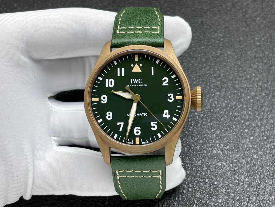 IWC Pilot Automatic Black Dial Green Strap Watch - front