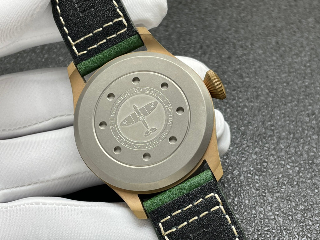 IWC Pilot Automatic Black Dial Green Strap Watch - back
