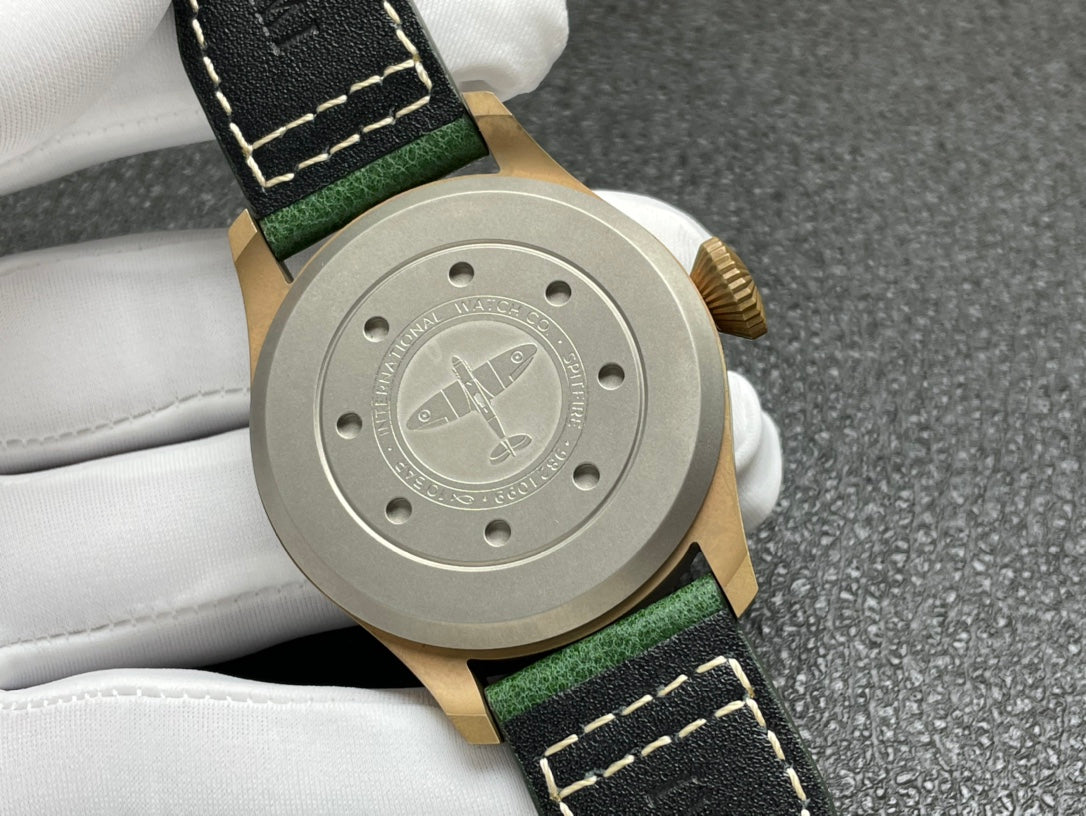 IWC Pilot Automatic Black Dial Green Strap Watch - back