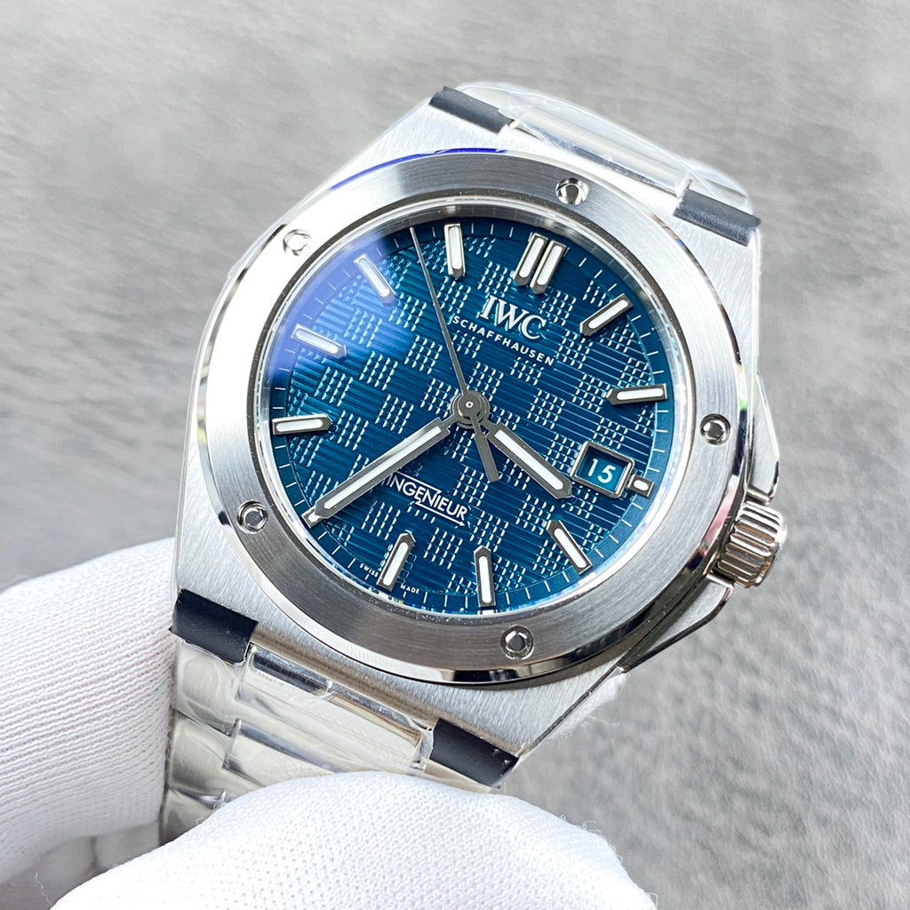 IWC Ingenieur Blue Dial Bracelet Watch - front angle