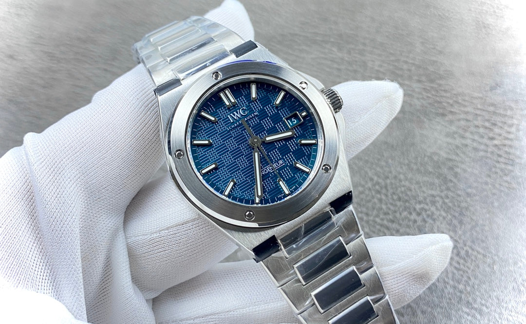 IWC Ingenieur Blue Dial Bracelet Watch - front angle