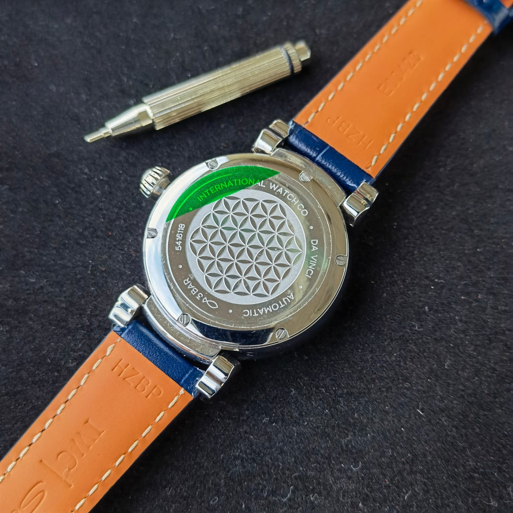 IWC Da Vinci Moon Phase White Dial Blue Strap Watch - back
