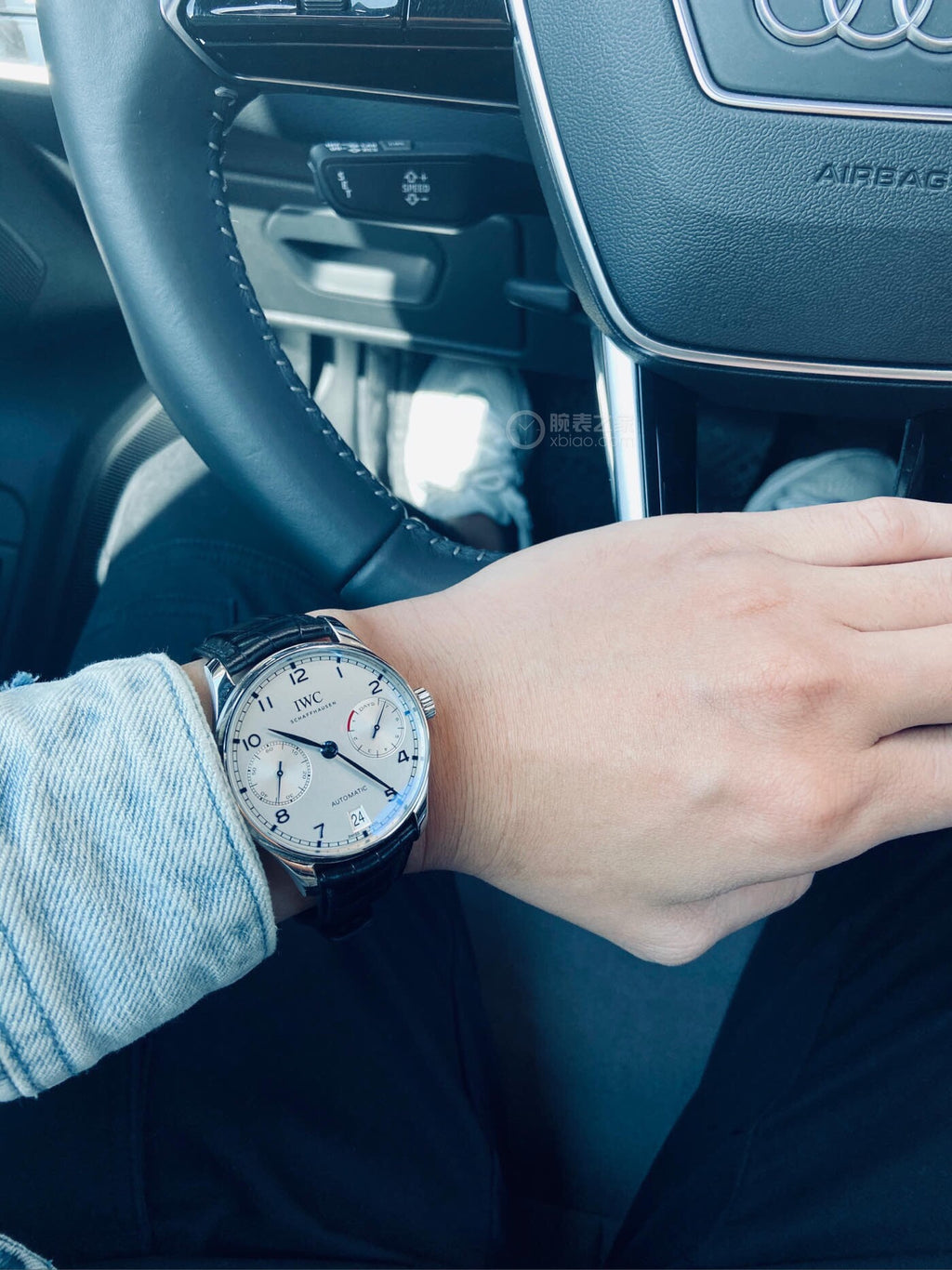 IWC Portugieser White Dial Black Strap Watch - wrist