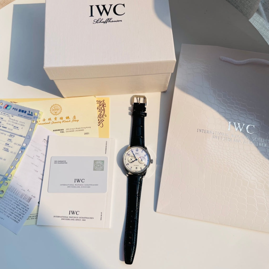IWC Portugieser White Dial Black Strap Watch - presentation
