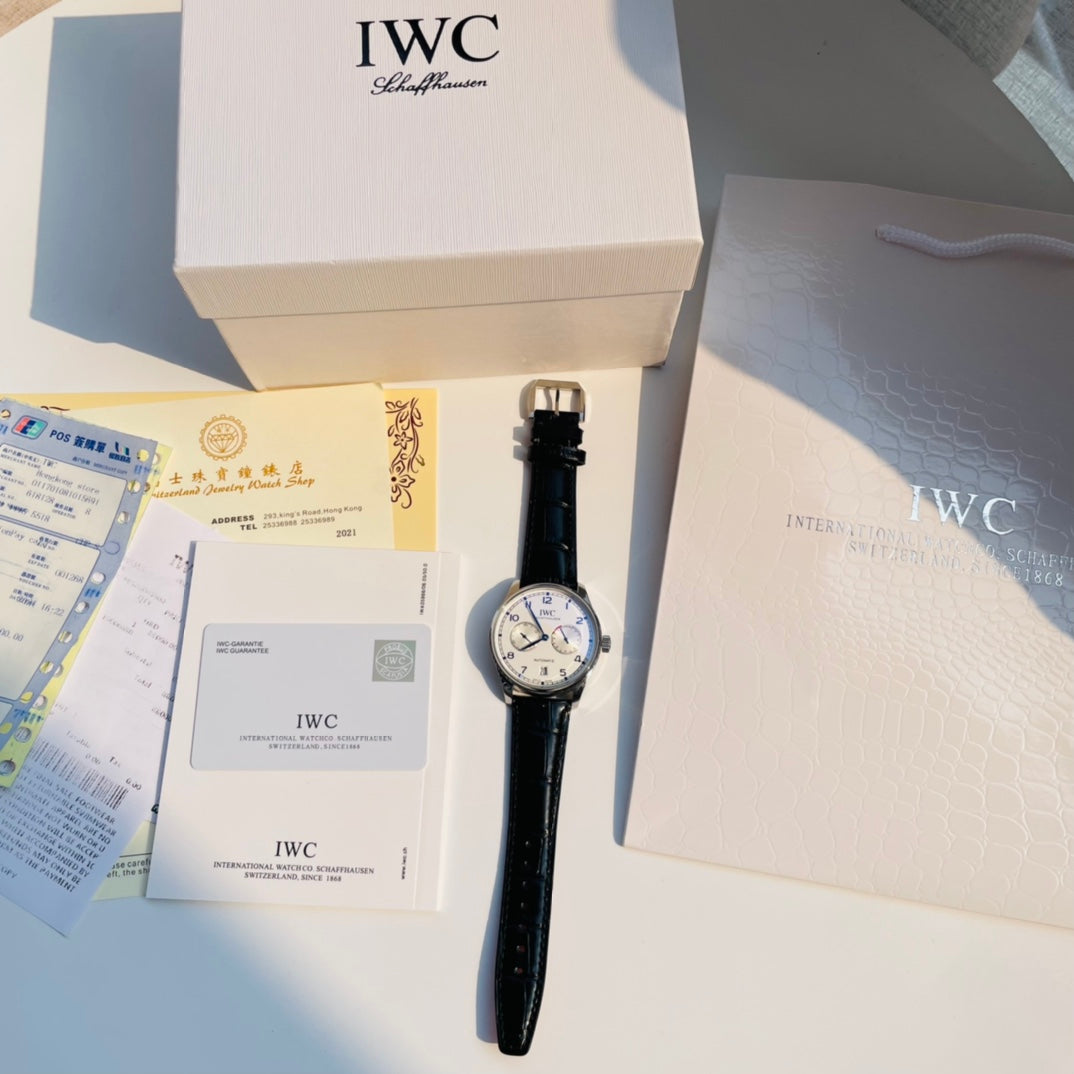 IWC Portugieser White Dial Black Strap Watch - presentation