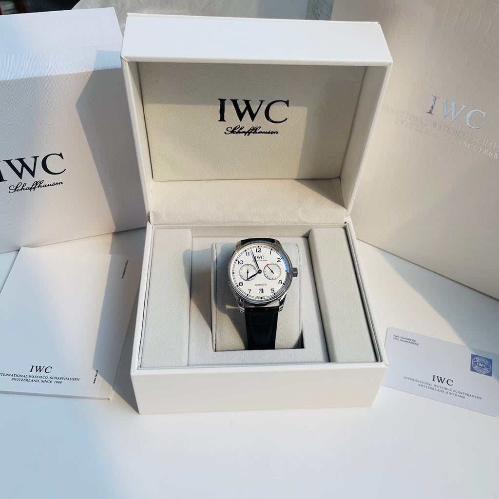 IWC Portugieser White Dial Black Strap Watch - presentation