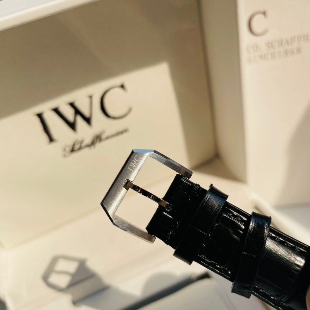 IWC Portugieser White Dial Black Strap Watch - strap