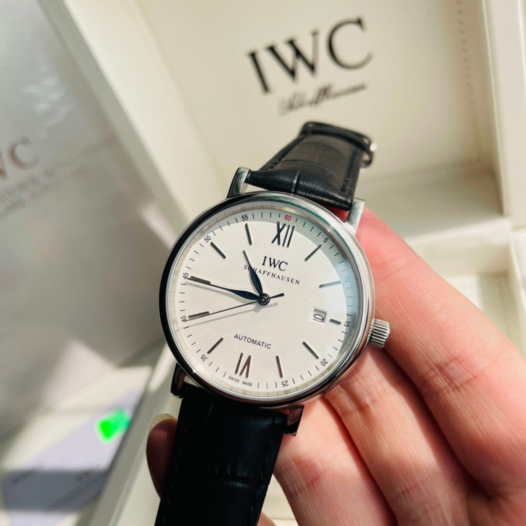 IWC Portofino White Dial Black Strap Watch - front