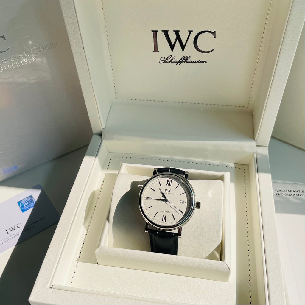 IWC Portofino White Dial Black Strap Watch - front presentation