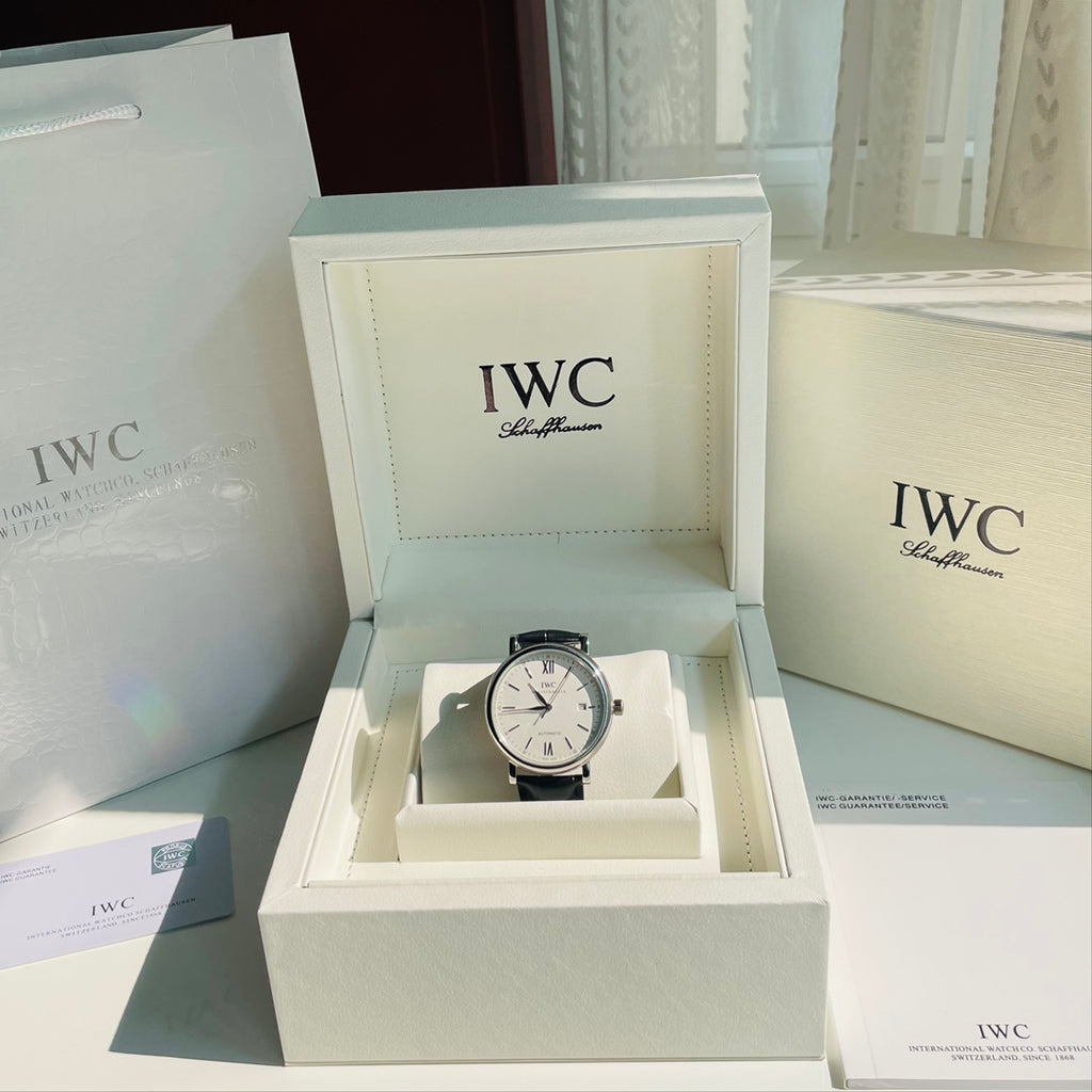IWC Portofino White Dial Black Strap Watch - presentation