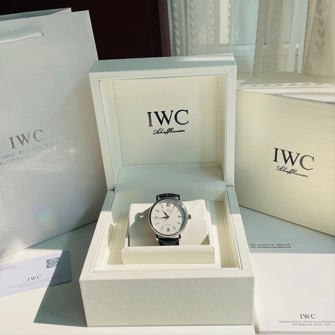 IWC Portofino White Dial Black Strap Watch - presentation