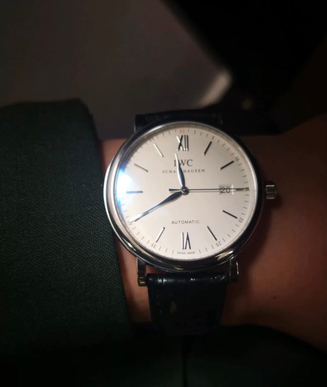 IWC Portofino White Dial Black Strap Watch - wrist
