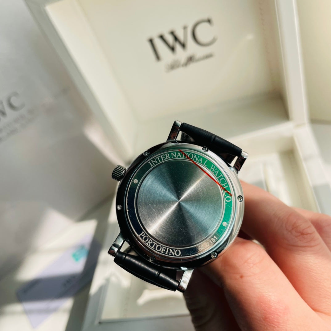 IWC Portofino White Dial Black Strap Watch - back