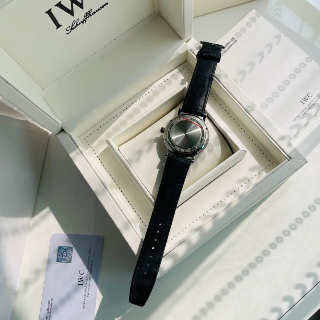 IWC Portofino White Dial Black Strap Watch - back presentation