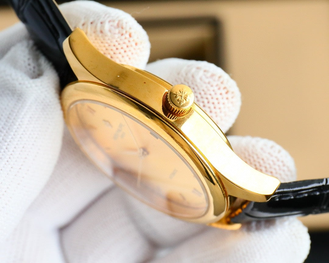 Patek Philippe Calatrava Watch 010 Gold Dial Black Leather - product view 2