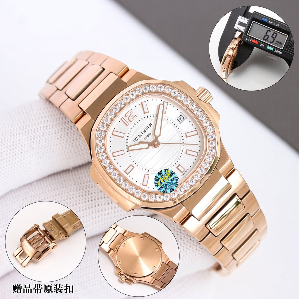 Patek Philippe Nautilus Watch 006 Rose Gold White Diamond - product view 1