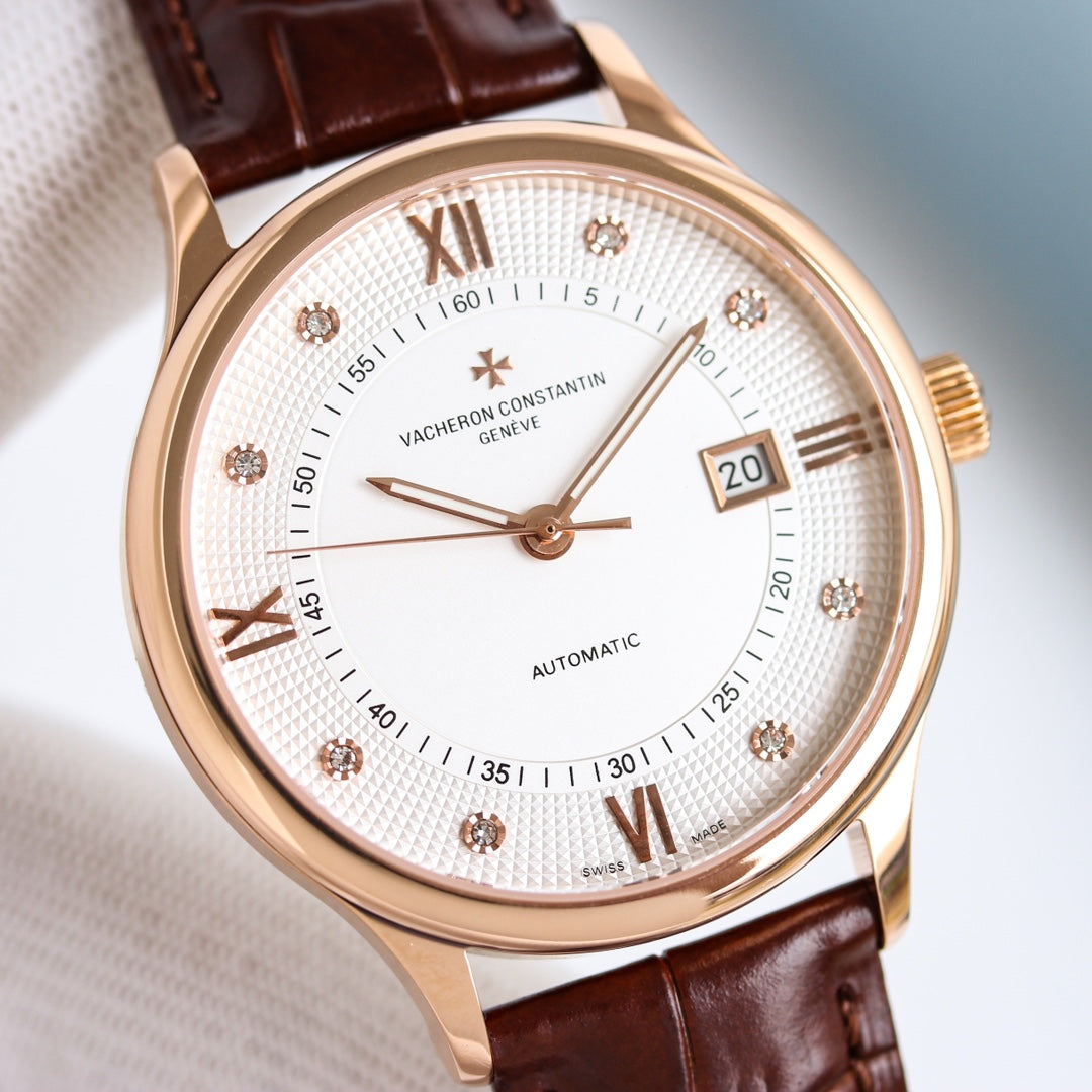Vacheron Constantin Traditionnelle Watch 008 Rose Gold White Dial Brown Leather - product view 1