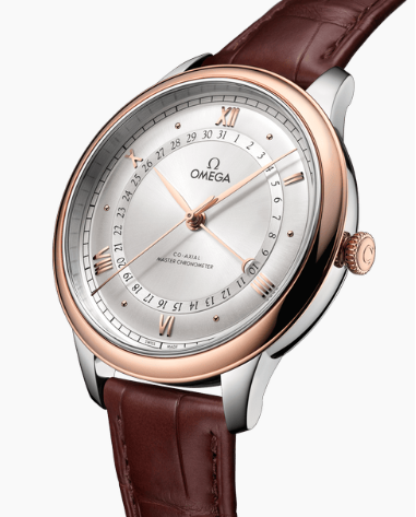 Omega De Ville Collection Elegant Watch, 42mm, Stainless Steel & Sedna™ 18K Gold Case with Crocodile Leather Strap, Replica Watch